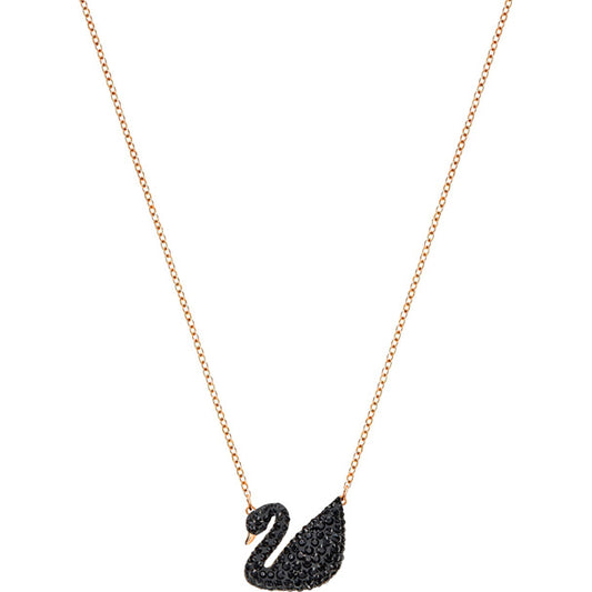 Swarovski Iconic Swan Pendant, Black, Rose Gold Plating 5204134