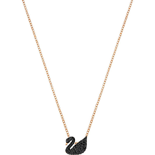 Swarovski Iconic Swan Pendant, Small, Black, Rose Gold Plating 5204133