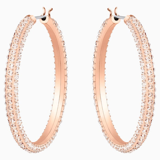 Swarovski Stone Hoop Pierced Earrings, Pink, Rose gold plating 5383938