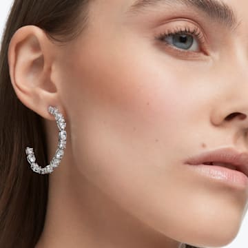 Swarovski Tennis Deluxe hoop earrings Precision cut crystals, White, Rhodium plated 5562128